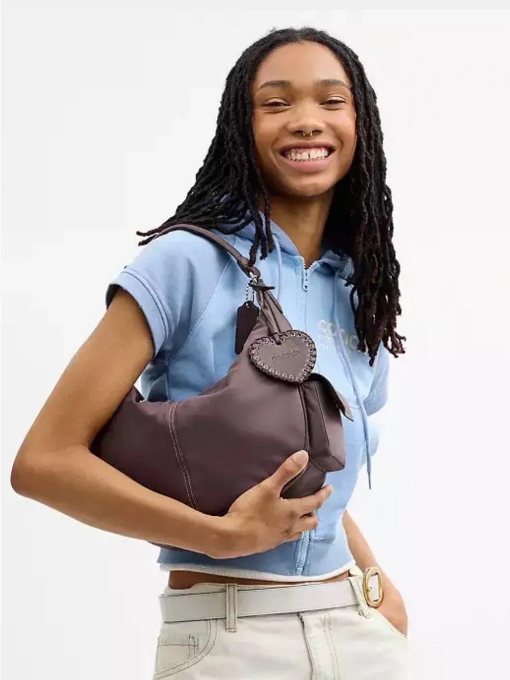 🤎Coach NWT Coachtopia Maple Brown Loop Cargo Shoulder Bag  with Heart Charm